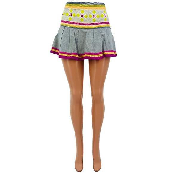 Y2K RARE Free People Boho Pleated Embroidered A-Line Mini Skirt • Skater Indie 6 - Picture 4 of 16